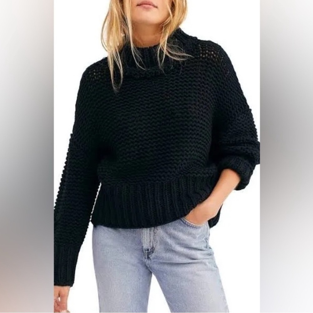 $108! Free People Women's My Only Sunshine Chunky Sweater, Black, XS NWT!